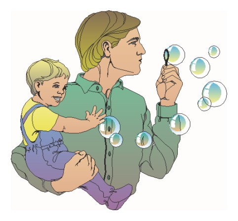Blowing bubbles father and baby